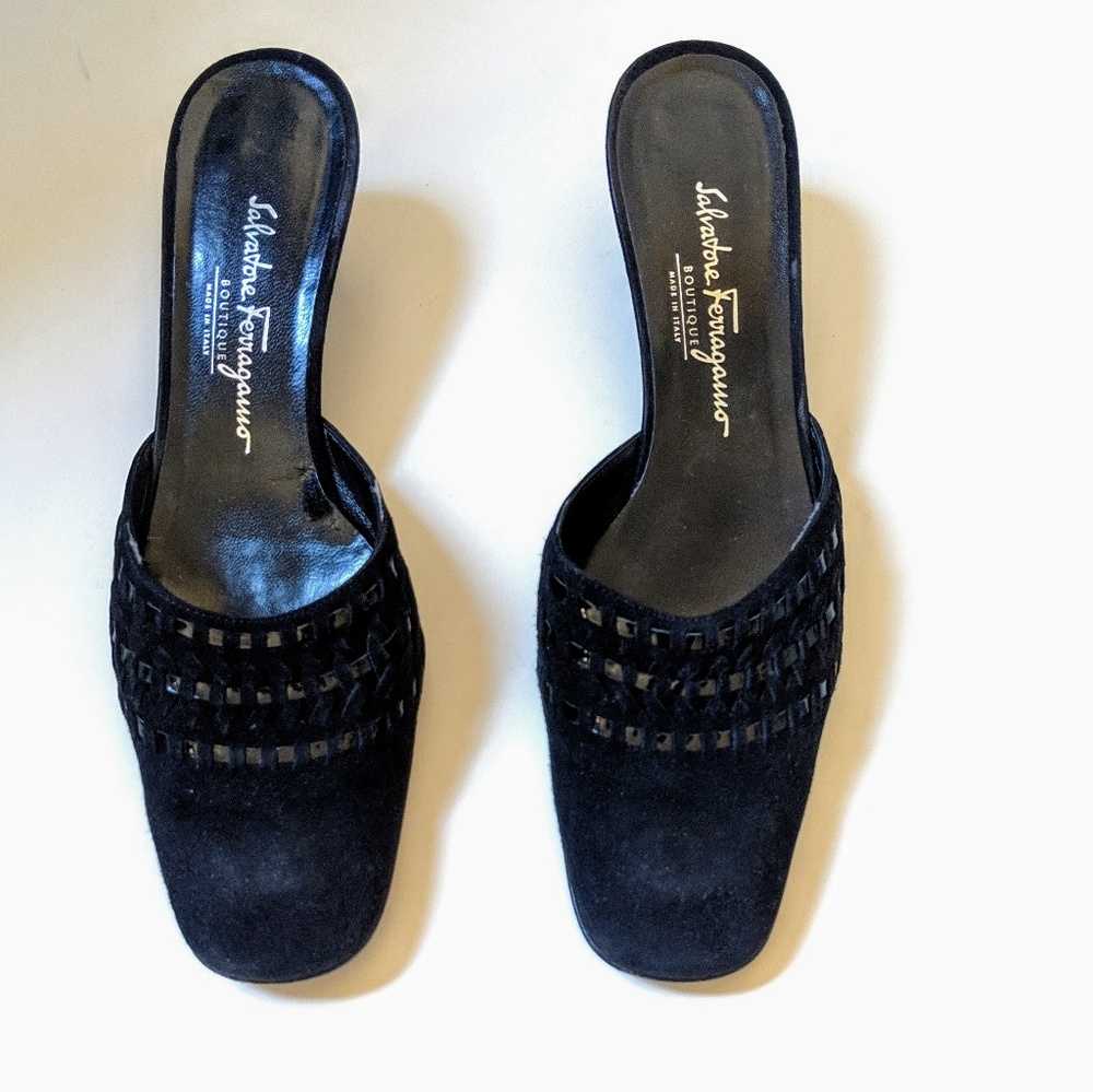 Salvatore Ferragamo | Black Suede Mules | 8.5